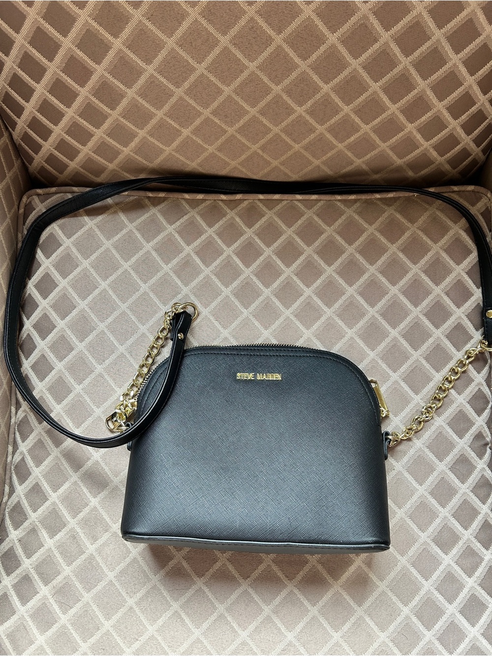 Steve Madden Black Crossbody with Gold Chain Accent
